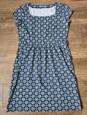 J.McLaughlin Dress Womens L Navy Blue Print Pockets Catalina Cloth Athleisure